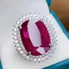 Cluster Rings Big 6 S Luxury Rose Red Crystal Ruby Gemstones Zircon Diamonds For Women Party överdrivna band Tillbehörsmycken