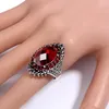 Pierścienie klastra ZhjiaShun Royal Red Natural Garnet for Women Vintage kamień szlachetny Ruby 925 srebrny biżuteria Big Pierścień Kobieta