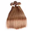 Ombre Hair Bundles Bone Straight Human Hair Brazilian Bundles P4/27 Brown with Highlight Color Remy Hair Weave Bundles