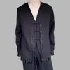 Herenpakken Men Vintage Blazers Solid Collarless Long Sleeve Chinese stijl Buckle Tassel Streetwear Autumn Unisex Casual Coats