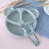 Bowls Wheat Straw Training Plate Baby Bowl/spoon/fork Feeding Tableware Set Cartoon Bear Kids Dishes Eating Dinnerware Tools