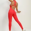 Yoga kläder Backless Jumpsuit Women Gym Sport Overalls för kvinnor Lycra Fitnesskläder Aktiv Wear Scrunch Gym Set Womens Outfits 230820