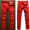 Heren spijkerbroek mannen magere stretch denim gescheurde broek bedroefd freyed slank fit vernietigd zwart wit rood