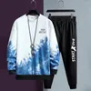 Tracksuits voor heren mannen tracksuit set jogging pak tie-dye los fit sweatshirt broek met elastische taille gradiënt kleurbrief afdrukken