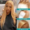 Honung blond spets fram peruk glueless transparent rakt mänskligt hår peruk brasiliansk färgad spetsstängning peruk för kvinnor