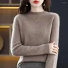 Pulls pour femmes 2023 printemps et automne Pure laine tricoté pull demi col roulé pull couleur unie à manches longues haut ample