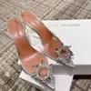 AMINA MUADDI BEGUM CRYSTAL-AMBELLISS BUCKLE STAIN PUMPS 신발 스플리글 PVC 발 뒤꿈치 샌들 95mm 여성 디자이너 드레스 신발 저녁 슬링 백 샌들 공장 신발