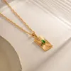 Pendanthalsband Vintage Emerald Zircon Inlay Split Flower Necklace For Women Rectangular Girl rostfritt stål