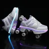 Atletische buitenkofuboke led vervorming skate schoenen witte unisex intrekbare 4 wiel sneaker volwassenen kinderen casual lichte kick roller schoenen 230818