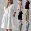 Freizeitkleider Sommer für Frauen 2023 runder Nacken loser eleganter Baumwoll Retro Mittelarm Schlitz Boho Strand Sunddress Vestidos Para Mujer