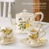 Mugs French Retro Gold Edge Cup And Saucer Set Lemon Teapot Coffee Mug Ceramic Dinner Plates Kitchen Drinkware For Birthday Wedding 230818