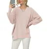 Women's Sweaters Long Sleeve Crewneck Side Slit Ribbed Knit Pullover Sweater Tops Old Man
