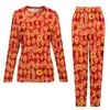 Women's Sleepwear Sunflower Design Pajamas Red Skulls Soft Pajama Sets Women Two Piece Casual Oversize Graphic Home Suit Birthday Gift