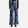 Kadın Pantolon Kadın Sokak Giyim Kesme Denim Parlama Sıradan Hollow Out Criss Çapraz Pantolon 2023 Ins Moda Geniş Bacak Kot Pantolon