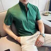 Men's Casual Shirts Clothing Stretch Crew Neck Business Office Short-sleeved Shirt High Quality Slim-fit Stand Collar Dress