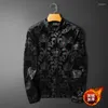 Men's Polo Velvet Thickened Urtleneck Shirt Homme Black Poleron Hombre Plant Print Men Casual Sweatshirt Clothing