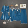 Dames slaapkleding 5 stcs Pyjamas Set satijn nachthemd vrouwen gewaad kimono jurk 2023 sexy kanten nachtkleding loungewear badjas met pads