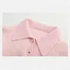 Suéteres femininos doces mohair rosa para mulheres letra bordado de bordado de malha curta camisa de lapela de lape de gola v