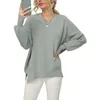 Women's Sweaters Long Sleeve Crewneck Side Slit Ribbed Knit Pullover Sweater Tops Old Man