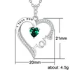 Hänghalsband caoshi trendiga brev "jag älskar dig" halsband för mamma chic lady delikat hjärtformstillbehör med ljusgrön kristall