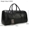 Duffel -tassen Luufan Big Heren Travel Bag Zacht echt leer Zwarte man Bagage weekend Man Grote schouder