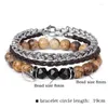 Bracelets porte-bonheur mode acier alliage chaîne Bracelet hommes grande quantité perles de pierre naturelle Antique cuir corde trois pièces mâle