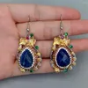 Dangle Earrings Yygem Vintage Style Natural Blue Lapis CZ Pave Drop Gold Miltatedフック女性ファッションレディーイーリング