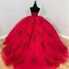 Suknia Red Sweetheart Ball Sukienki Quinceanera dla dziewcząt z koraliki na przyjęcie urodzinowe suknie