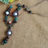 Pendant Necklaces 12 Pieces/Lot Charm Necklace Women Ceramic Bead Tassel Pendants Vintage Alloy Flower Pattern Choker Ethnic Jewelry Men
