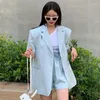 Kvinnors spårvagnar Clothland Women Chic Mint Two Piece Set Short Sleeve Blazer Jacket Paperbag Midje Mini Shorts Fashion TA184