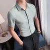 Chemises décontractées pour hommes 5 couleurs de haute qualité couleur unie tout match sans couture à manches courtes hommes Slim affaires sociales chemise habillée formelle