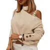 Chemisiers pour femmes Chemisier léger Chic Une épaule Tops Évider Halter Neck Bouton Décor Doux Lâche Pour Automne Printemps Mode