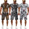 Tracksuits voor heren zomer tijger 3D geprinte t-shirt shorts set slow parkour dieren paar kostuum tweedelig sportkleding