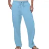 Calça masculina calça calça respirável no verão de perna larga com cintura elástica suave ajuste com groira profunda, bolsos convenientes