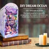 Dekorativa objekt Figurer DIY Book Nook Kit 3D Träpussel Bokhyllan Insert Dekor med LED Light Miniature Dollhouse Model Creative Education 230818