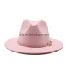 Mode Männer Frauen Breitkremp Pink Gürtel Kleid Hut Wolle Filz Hut Fashion Party Jazz Trilby Fedora Hut Großhandel