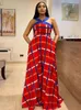 Casual jurken Off schouder sexy bedrukte vintage jurk vrouwen zomer mode mouwloze lange dames kleding femme gewaad roodvestidos maxi