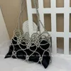 Evening Bags Summer Underarm Homemade Vintage Grid Hollowing Out Silver Big Beaded Handbags With Inner