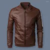 Men's Jackets Faux Leather Stand Collar Jacket Stylish Windproof Baseball With Zipper Placket Side For Spring