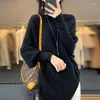 Women's Sweaters Autumn/Winter Pullover Casual Pure Knitwear Wool Sweater Round Neck Ladies Clothes Long Loose Blouse Cape Coat