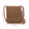 أكياس مسائية M6CC Women Beach Straw Counter Bag مع شرابة بوهو جوفاء