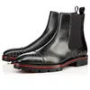 New Red Bottoms Men Boots Boots Boots Classic Black Fashion Booties Calfskin Reds Sole Motorcycle Morecle للأحذية الرجالية مع Box 38-47