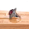 Cluster Rings Zhjiashun Royal Red Natural Garnet for Women Vintage Gemstone Ruby 925 Sterling Silver Big Ring Smycken Kvinna