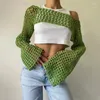 Женские свитера Сексуальные рыбные сетощиба Hollow Out Crochet Top Top Women 2023 Summer Slash Neck Gear