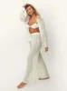 Swimwear 2022 Boho Solid Color Shirt Pants Suit Casual Autumn Clothes Woman Slightly Transparent Top Pants Two Piece Set Beach Wear A1779