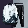 Tracksuits voor heren mannen tracksuit set jogging pak tie-dye los fit sweatshirt broek met elastische taille gradiënt kleurbrief afdrukken