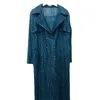 Womens Jackets Miyake Pleated Imitation Denim Long Coat for Women Spring Autumn Sleeve Trench Collar Ladies 6 Button Dress 230818