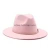 Mode Männer Frauen Breitkremp Pink Gürtel Kleid Hut Wolle Filz Hut Fashion Party Jazz Trilby Fedora Hut Großhandel