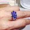 Cluster Rings Luxury Tanzanite Ring for Party 18K Gold Plating Totalt 3,5ct 4mm 6mm Natural Silver 925 Gemstone Jewelry