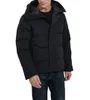 Homme Parkas Manteaux d'hiver Manteaux d'hiver de la veste en duvet d'oie canadienne Sports de plein air Coupe-vent de canard blanc Parker Chapeau à col long Véritable fourrure de loup 813